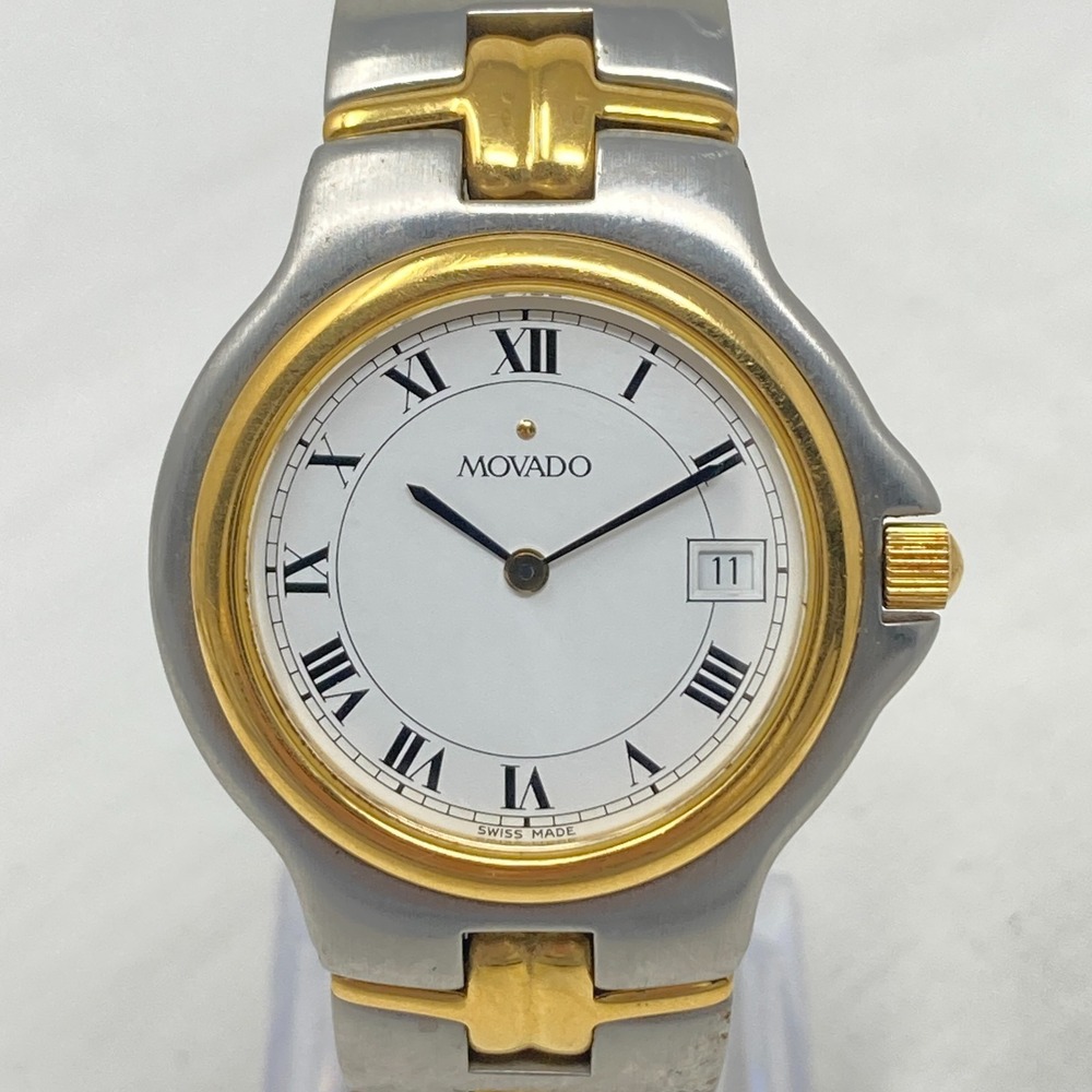 Movado Olympian Watch Men 36mm Silver Gold Tone Date 81.E2.887.2 New Battery 7"